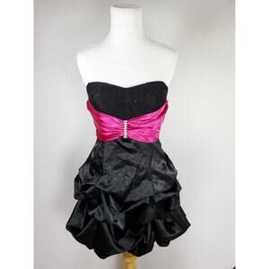 DEB 90s y2k Black Pink Strapless Bubble Mini Dress Prom Glam Special Occasion 3